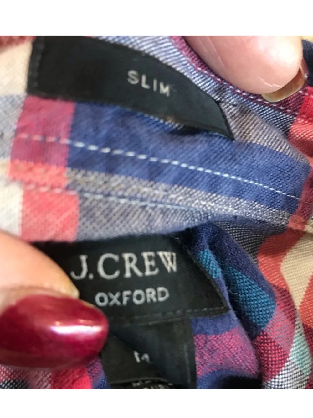 J. Crew Navy, Red & White Plaid Button-Down Shirt